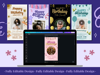 5 Animated Birthday Templates  Canva Editable Animated Birthday Invitations Templates Happy Birthday Invitations Digital Birthday Cards