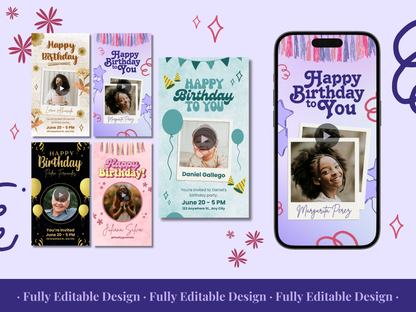 5 Animated Birthday Templates  Canva Editable Animated Birthday Invitations Templates Happy Birthday Invitations Digital Birthday Cards