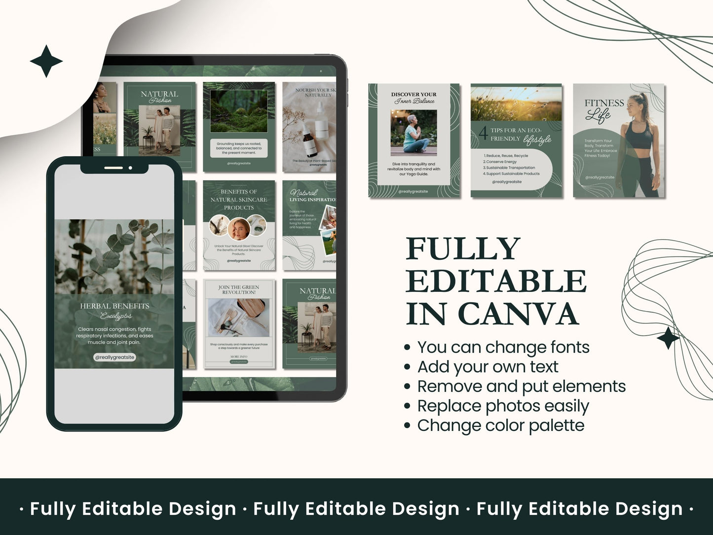 50 Natural Posts Portrait Canva Social Media Templates Organic Instagram Posts IG Sustainable Living Editable Canva Templates