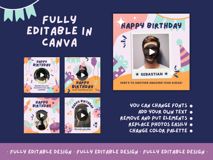 5 Animated Birthday Greetings Templates Canva Editable Birthday Celebration Template Canva Animated Birthday Card Template