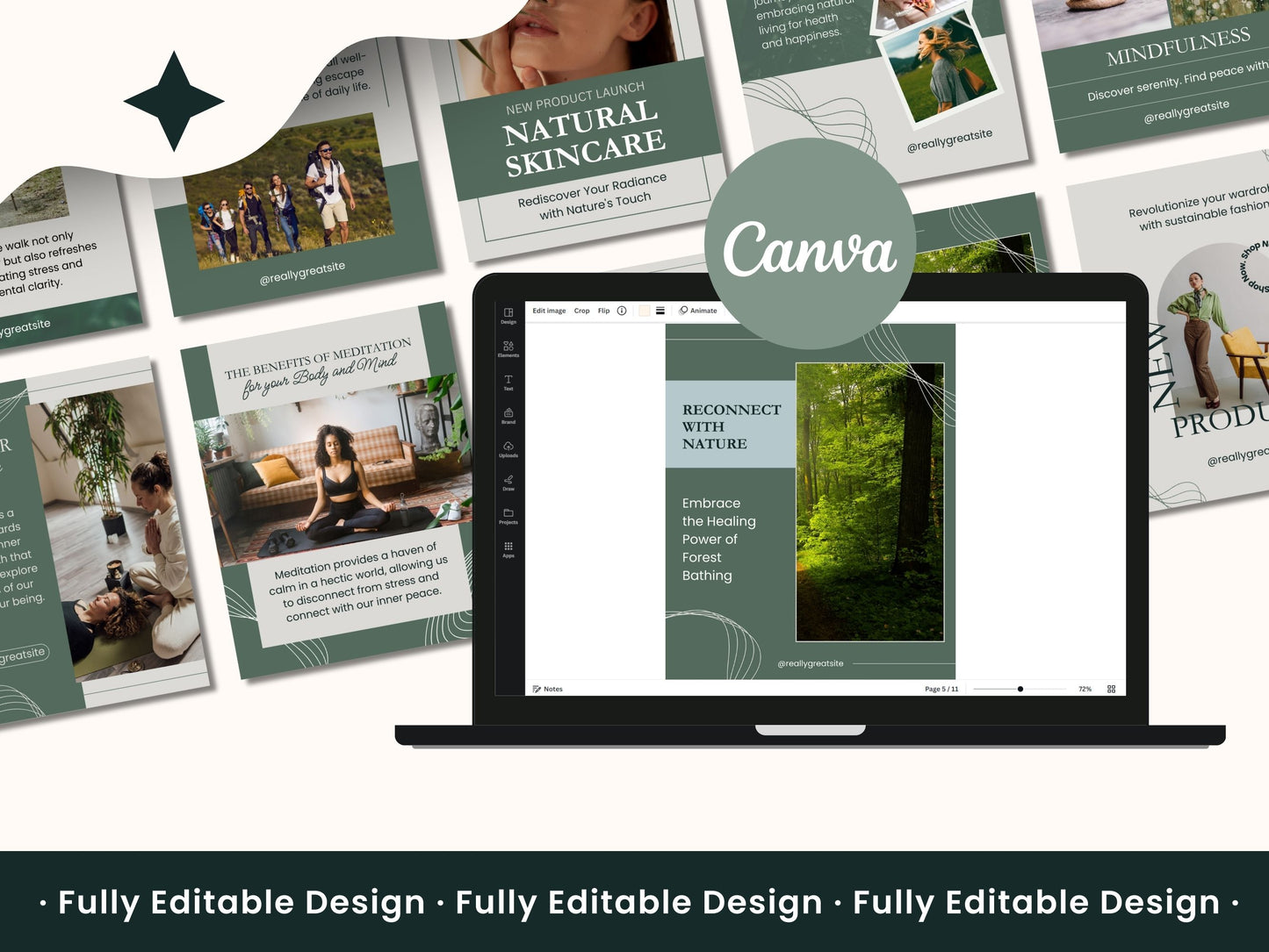 50 Natural Posts Portrait Canva Social Media Templates Organic Instagram Posts IG Sustainable Living Editable Canva Templates