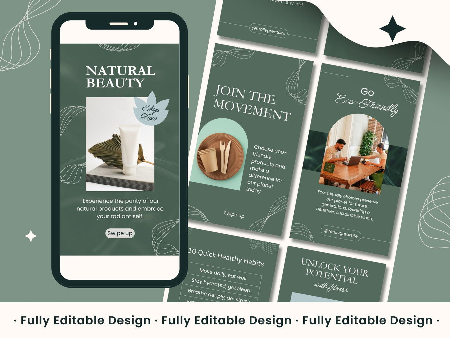 50 Organic Stories Templates Canva Editable Natural Instagram Stories Templates IG Stories Sustainable Living Editable Instagram Stories