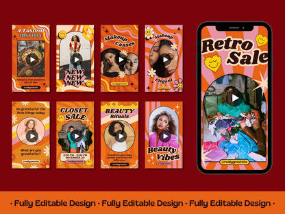 20 Retro Reels Templates Groovy Canva Editable Reels Vintage Social Media Templates 70's Style IG Reels Instagram Reels