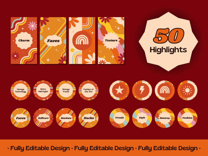 570 Retro Templates Canva Editable Seventies Social Media Templates Vintage Instagram Posts Groovy Style Facebook Posts