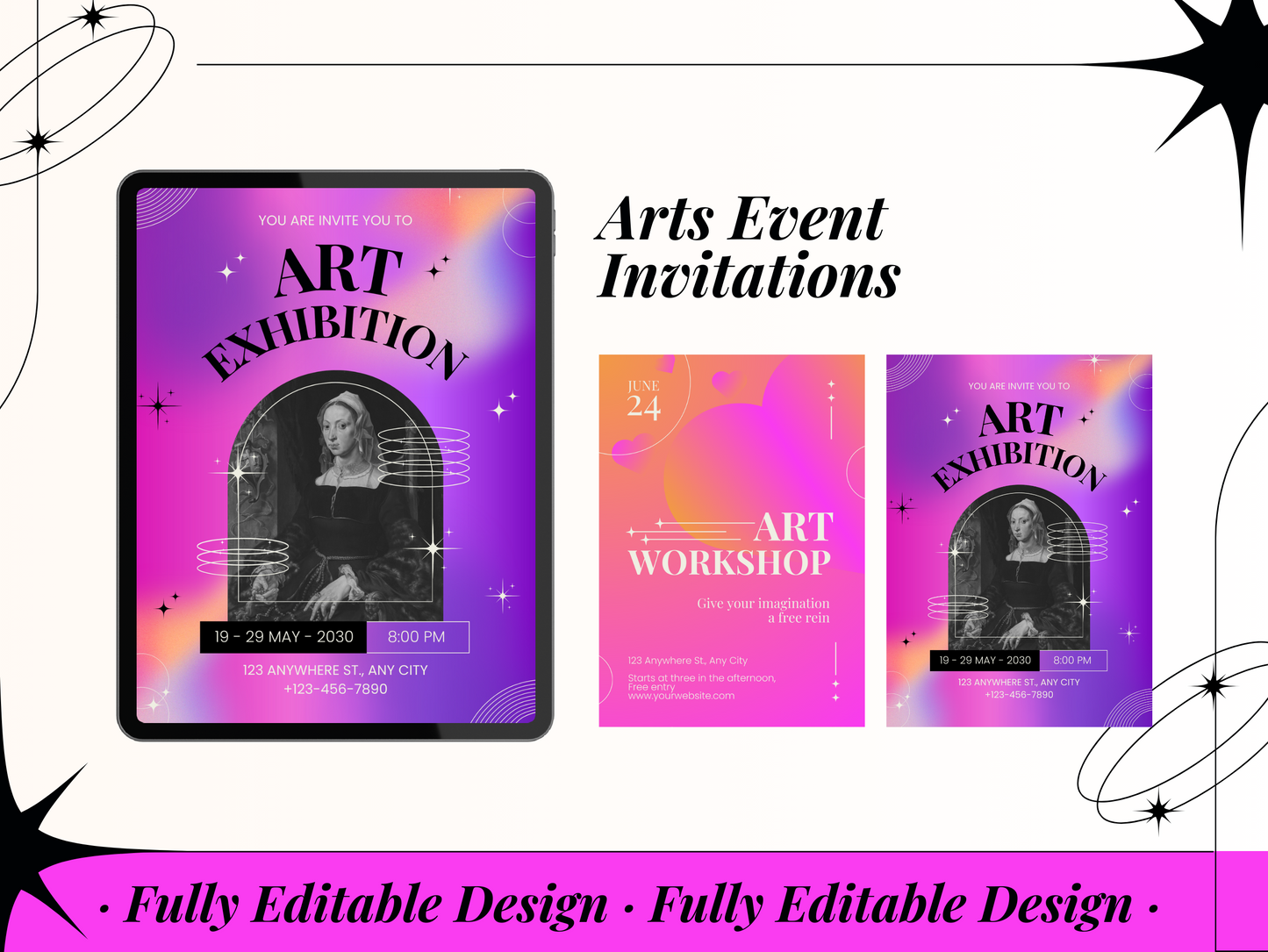 30 Gradient Invitation Templates Bundle: Editable Canva Templates for Birthday, Wedding, Festival & Art Events