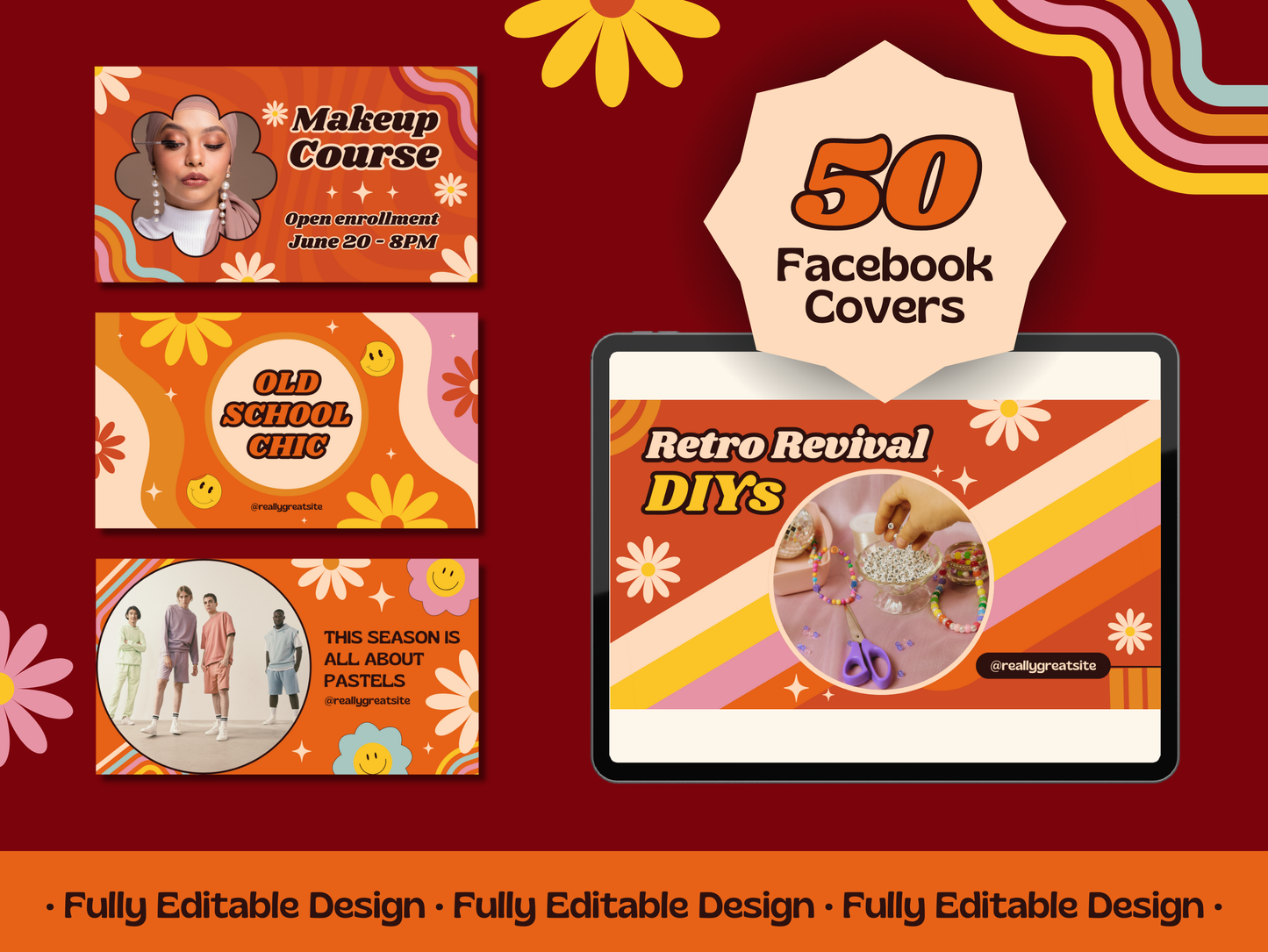 570 Retro Templates Canva Editable Seventies Social Media Templates Vintage Instagram Posts Groovy Style Facebook Posts