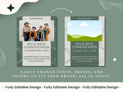 50 Natural Posts Portrait Canva Social Media Templates Organic Instagram Posts IG Sustainable Living Editable Canva Templates