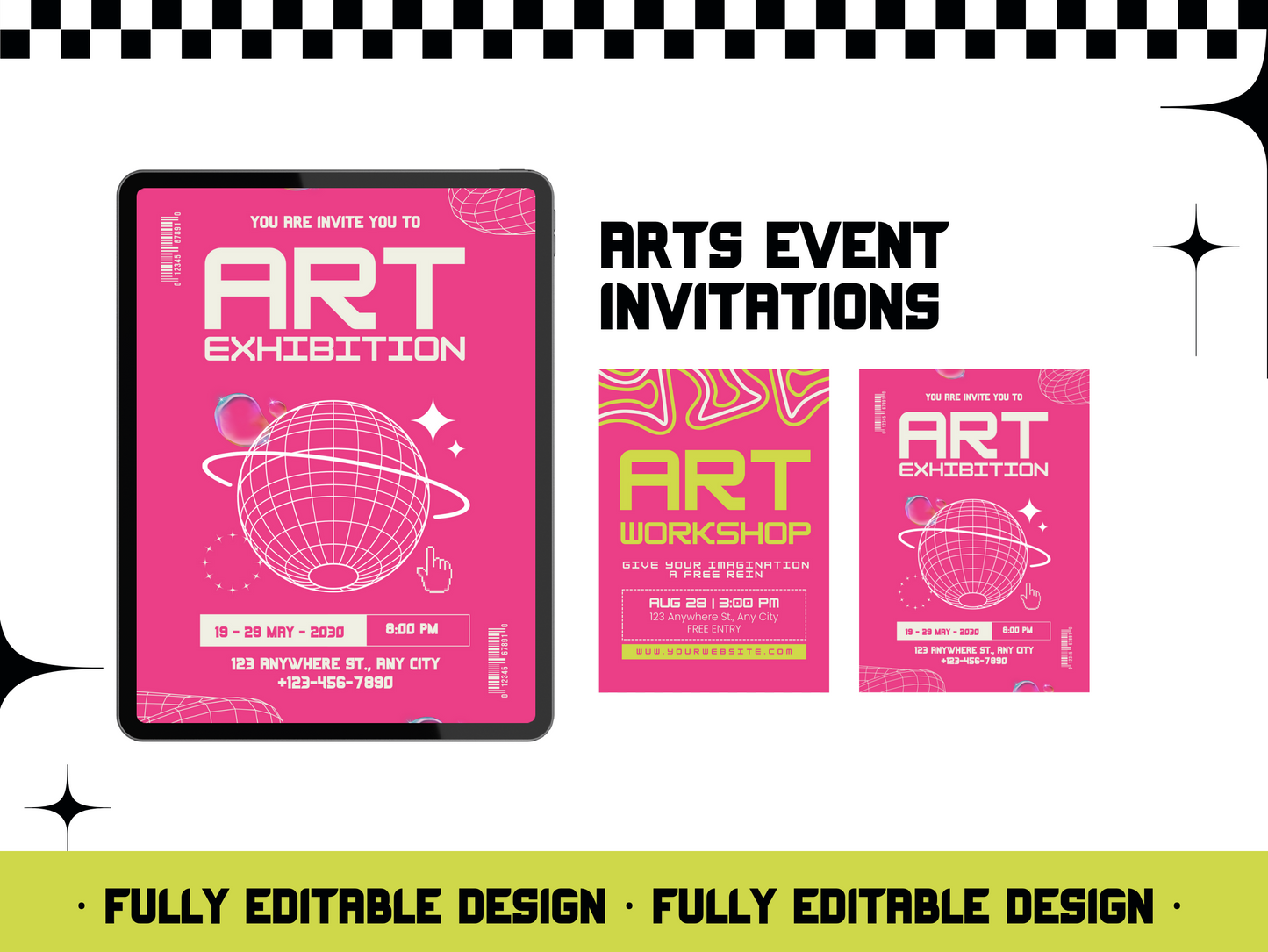 30 Retro Y2K Canva Invitation Templates Bundle - Editable Wedding, Party, Art & Music Event Digital Invites