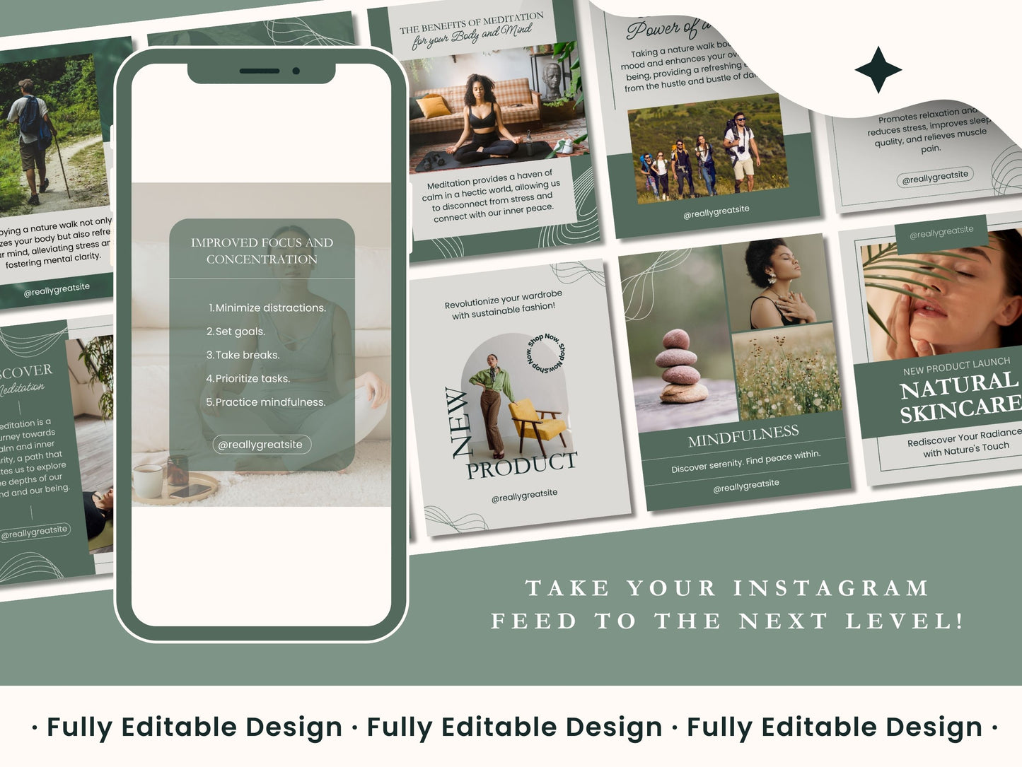 50 Natural Posts Portrait Canva Social Media Templates Organic Instagram Posts IG Sustainable Living Editable Canva Templates