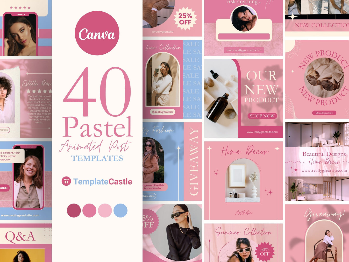 40 Animated Post Templates Pastel Editable Canva Animated Post Customizable IG Reel Template Digital Marketing Social Media Animated Posts