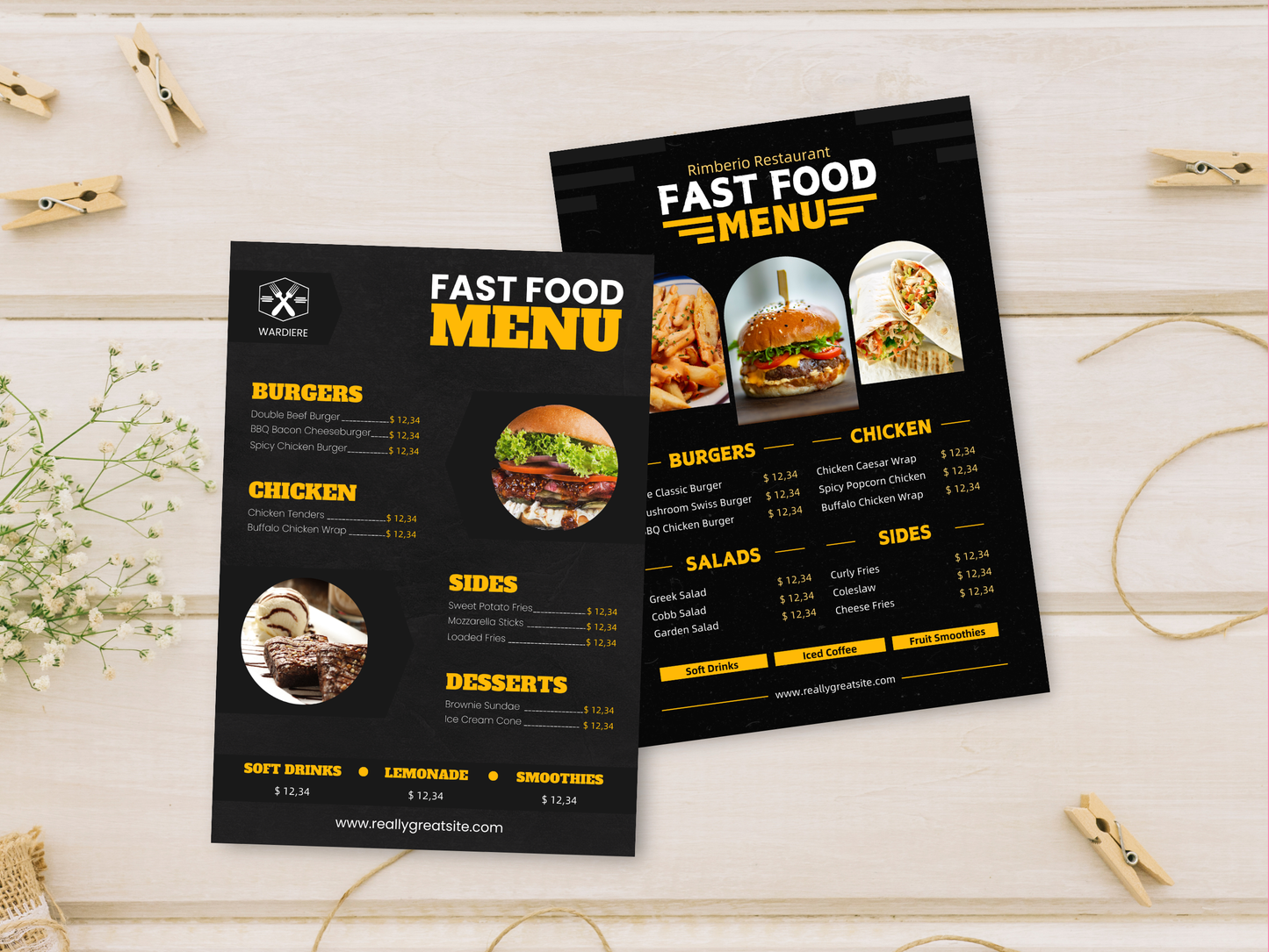 5 Fast Food Menu Canva Templates Menu Editable Canva Templates Cards Delicious Fast Food Menus Cards Canva Templates