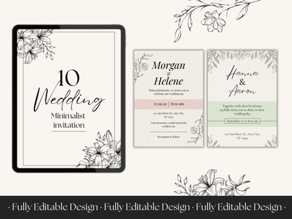 10 Wedding Invitation Templates Canva Minimalist Canva Editable  Templates Marriage Celebration Invitations Cards Templates