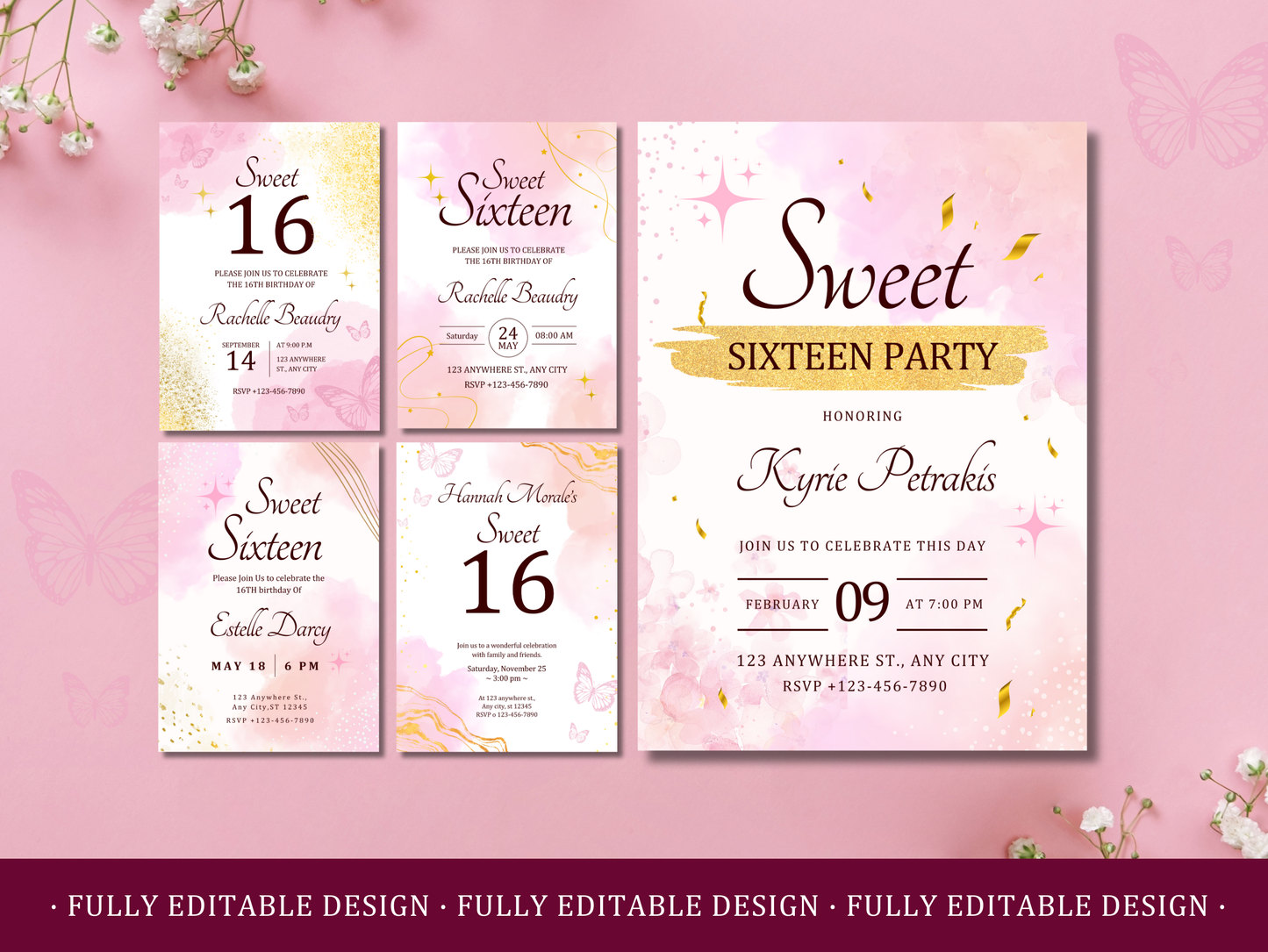 5 Sweet Sixteen Invitation Templates Canva Editable Sweet 16 Party Invitations Templates Elegant Invitation Birthday Party Templates