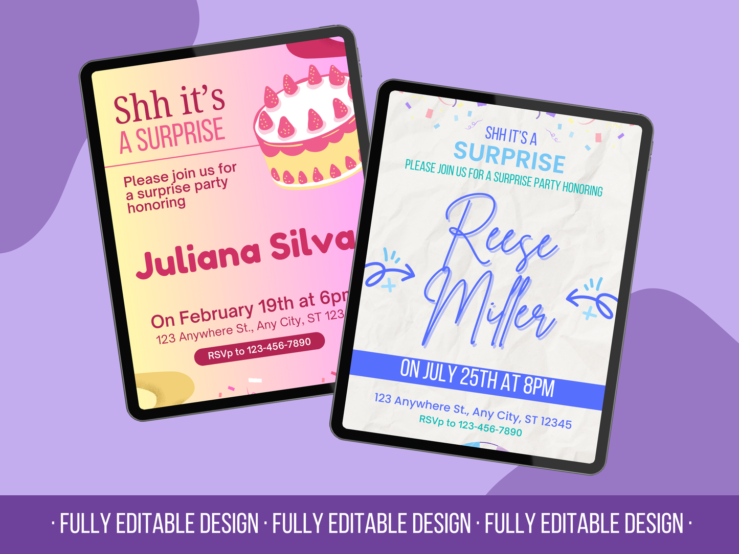 5 Animated Surprise Birthday Invitations Templates Editable Canva Animated Templates Happy Birthday Party Digital Invitations Templates