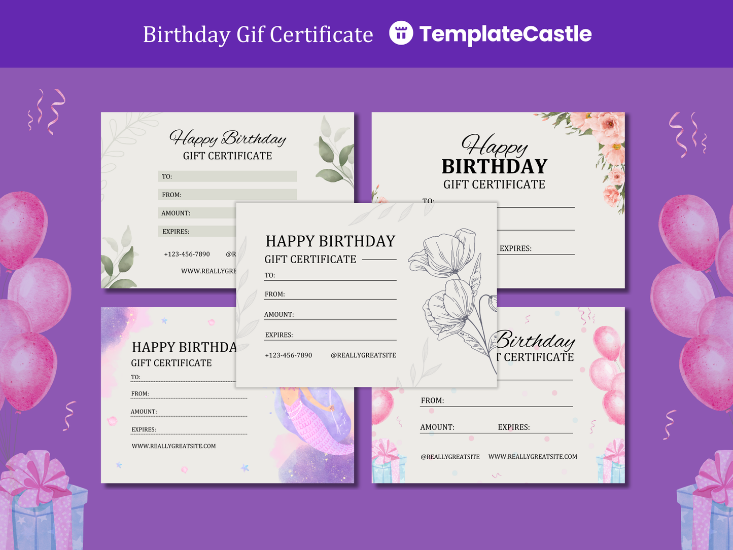 5 Birthday Gift Certificates Templates Canva Editable Gift Certificates Templates Happy Birthday Gift Vouchers Printable Certificates