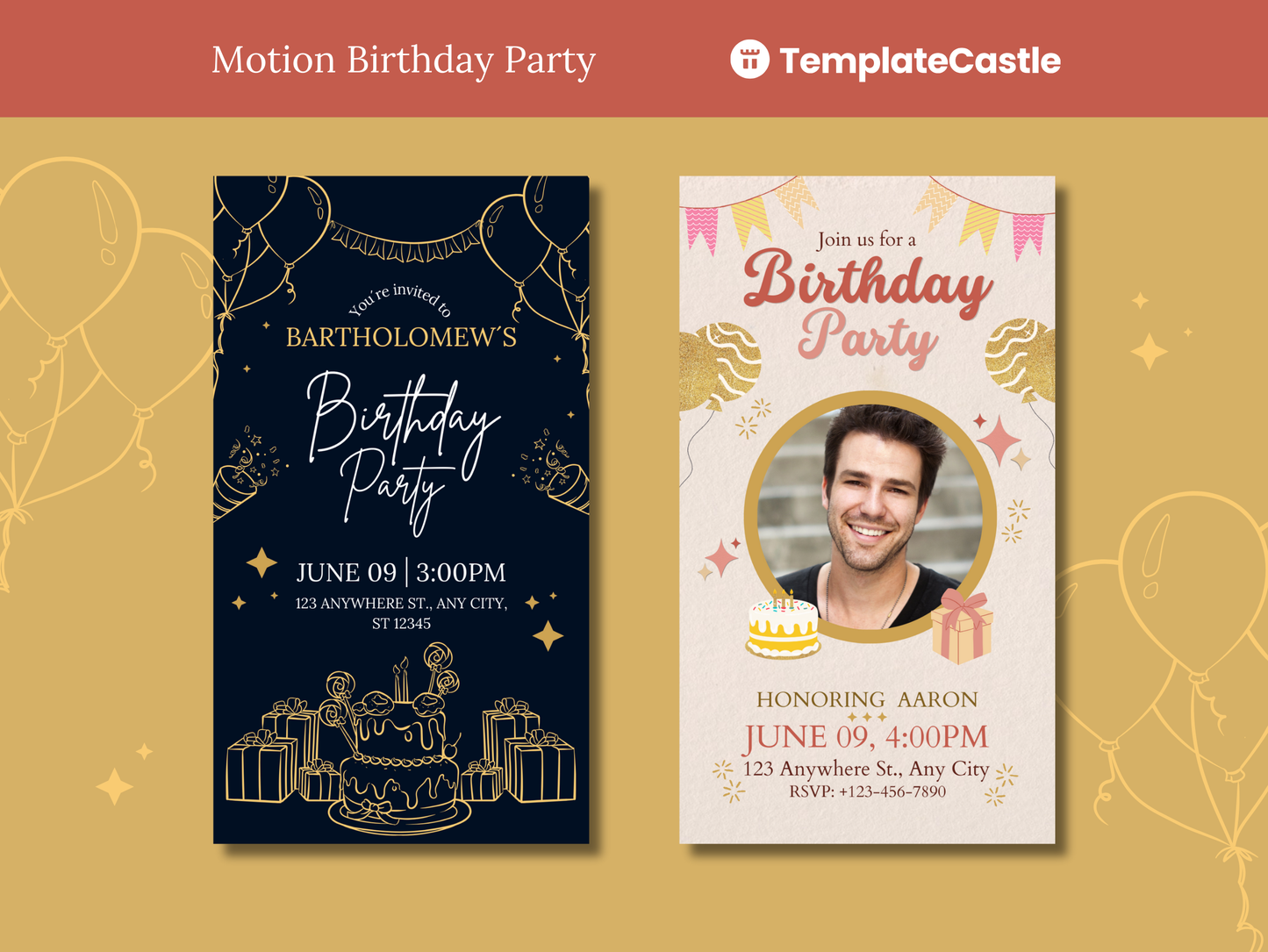 2 Animated Birthday Party Invitations Templates Canva Editable Birthday Templates Social Media Animated Birthday Invitations cards