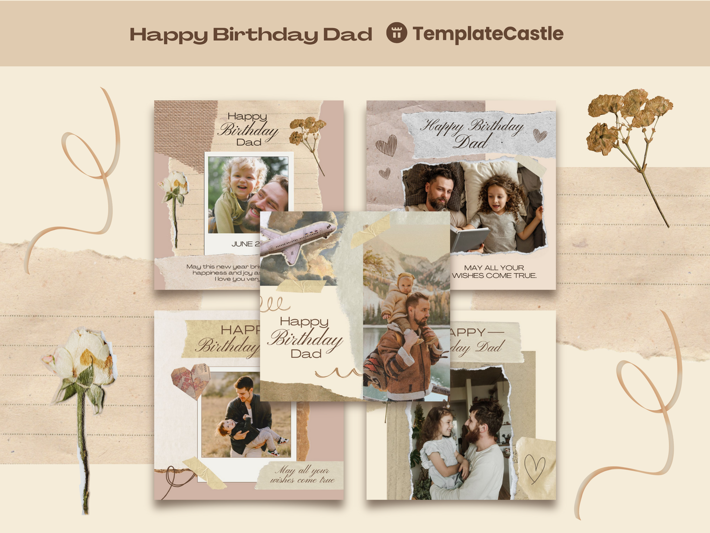 Happy Birthday Dad Template Happy Father Day Instagram Post Canva Editable Template  Happy Birthday Card  Digital Scrapbooking Kit