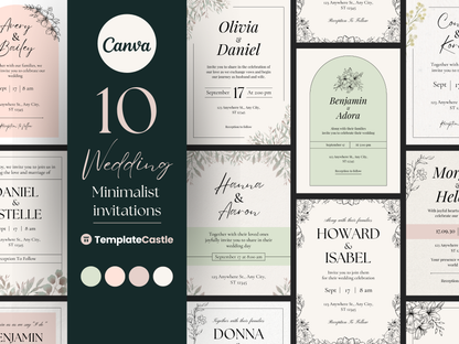 10 Wedding Invitation Templates Canva Minimalist Canva Editable  Templates Marriage Celebration Invitations Cards Templates