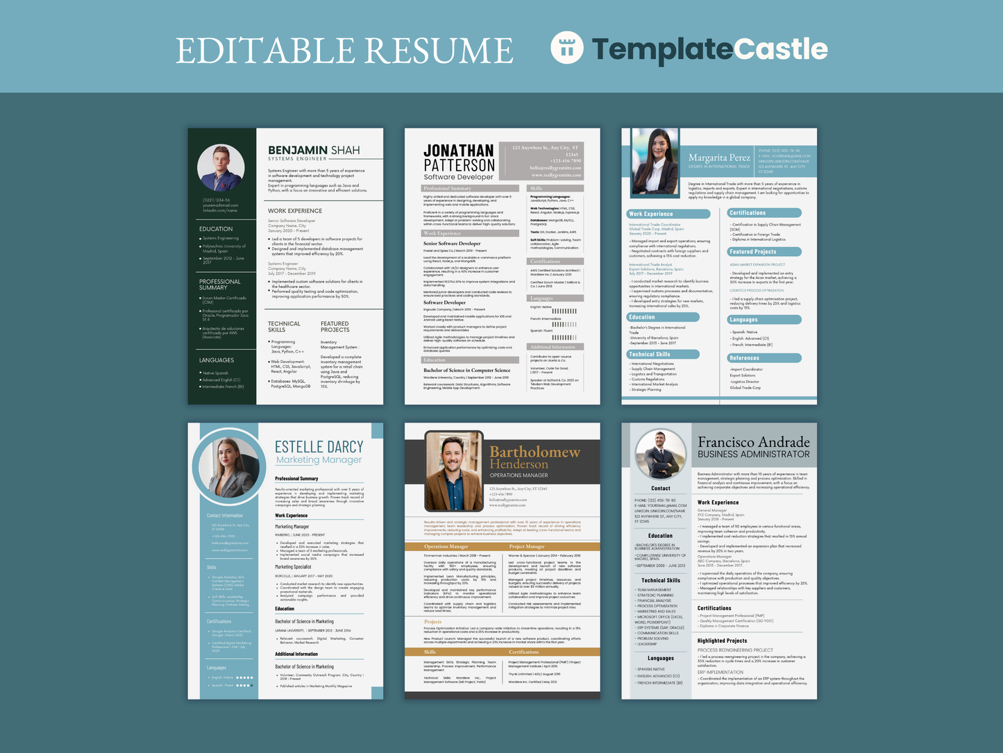 6 Professional Resume Templates Canva Editable Template CV Job Template Curriculum Vitae Application Job Template