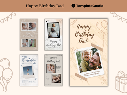 5 Happy Birthday Dad Photo Collage Templates Editable Canva Happy Birthday Photo Collage Dad Birthday Cards Fathers Birthday Collage Cards