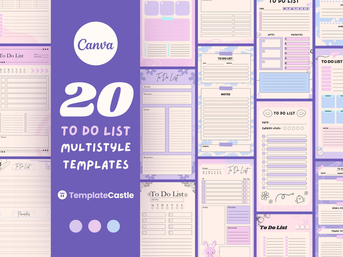 20 Multistyle To Do List Templates Canva Editable Daily Planner  Template Productivity Printable To Do List organizer