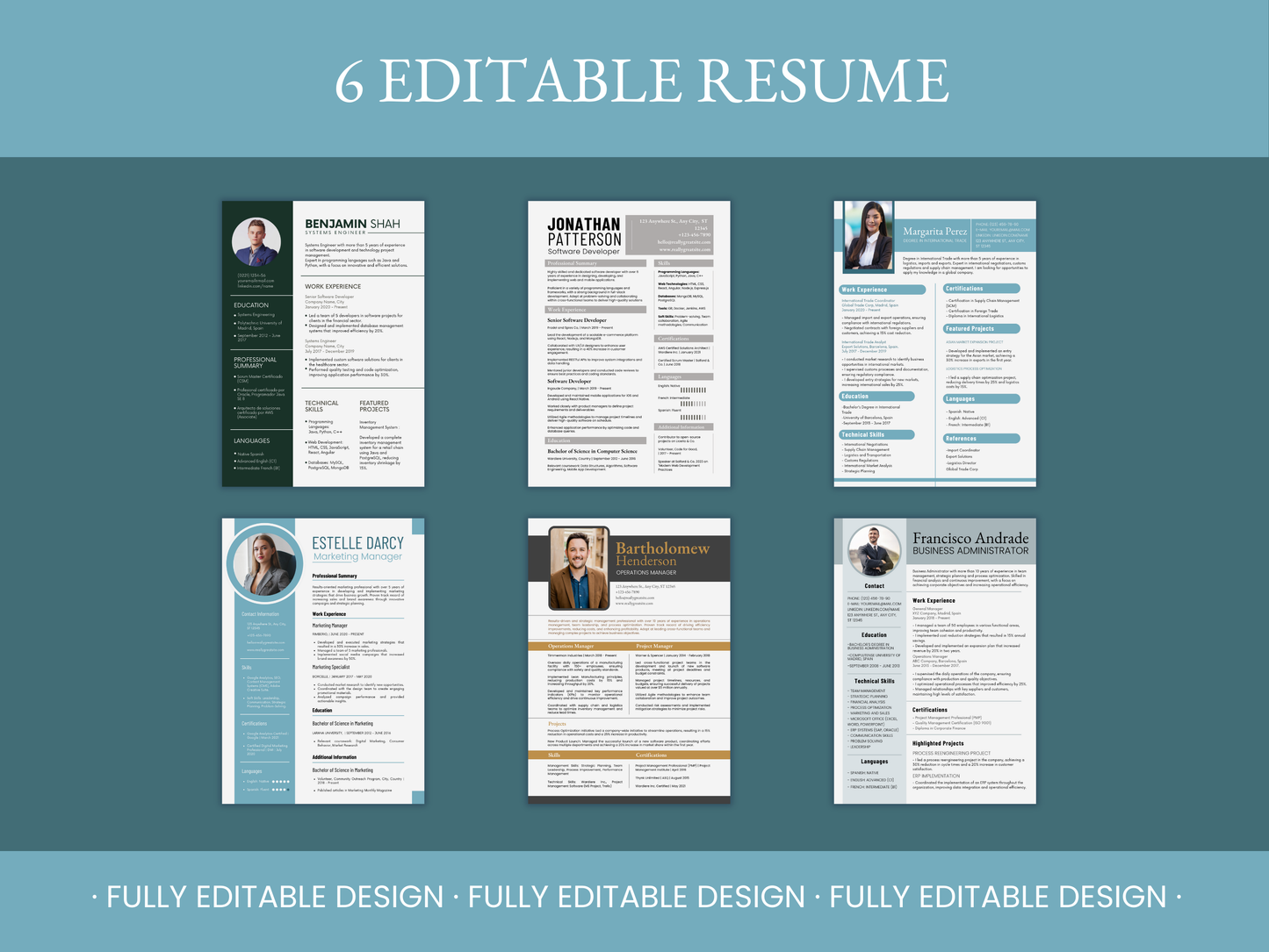 6 Professional Resume Templates Canva Editable Template CV Job Template Curriculum Vitae Application Job Template