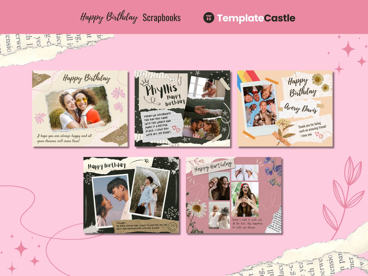 5 Happy Birthday Scrapbook Templates Editable Canva Scrapbook Happy Birthday Collage Photo Templates Digital Scrapbook Birthday Templates