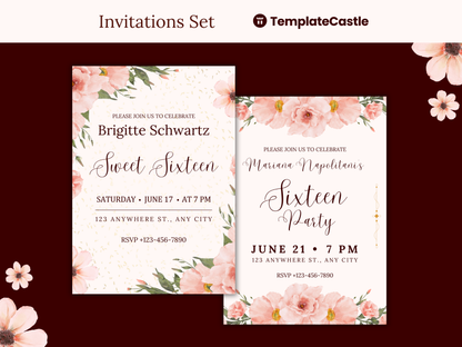 5 Sweet Sixteen Invitations Floral Templates Elegant Sweet 16 Party Invitations Templates Sweet 16th Editable Canva Invitations Templates