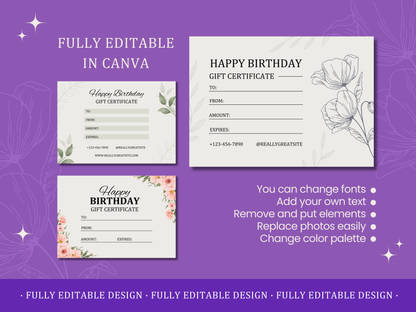 5 Birthday Gift Certificates Templates Canva Editable Gift Certificates Templates Happy Birthday Gift Vouchers Printable Certificates