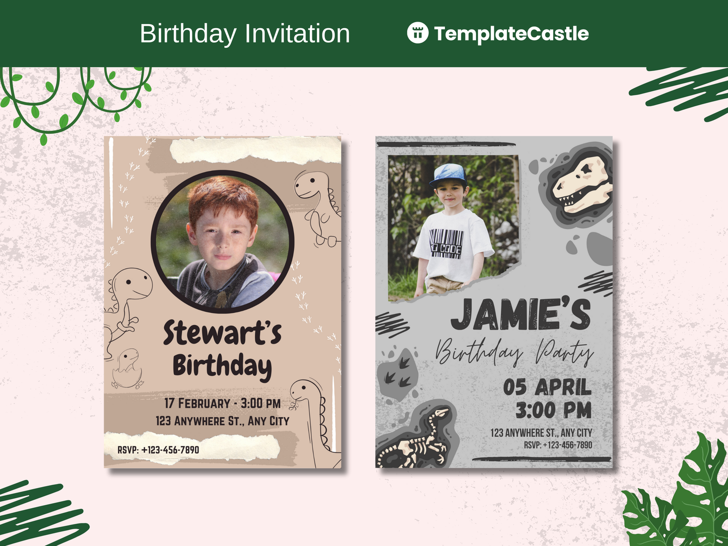 5 Dinosaur Birthday Invitations Templates Canva Editable Children Dinosaur Birthday Templates Canva Dinosaur Kids Birthday Invitations Cards