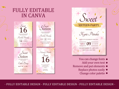 5 Sweet Sixteen Invitation Templates Canva Editable Sweet 16 Party Invitations Templates Elegant Invitation Birthday Party Templates