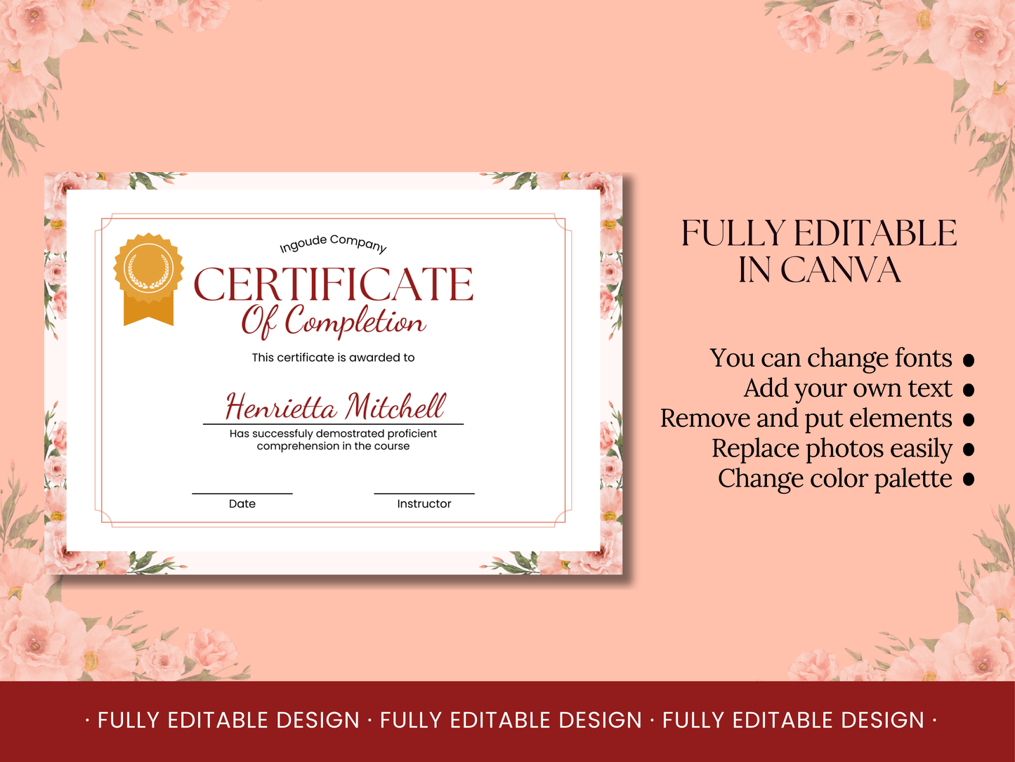 10 Completion Certificate Templates Canva Editable Certificates Templates Courses Certificates  Business Floral Design