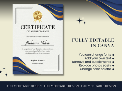 Modern Appreciation Certificate Template Certificate Canva Editable Template Recognition Certificate Canva Template