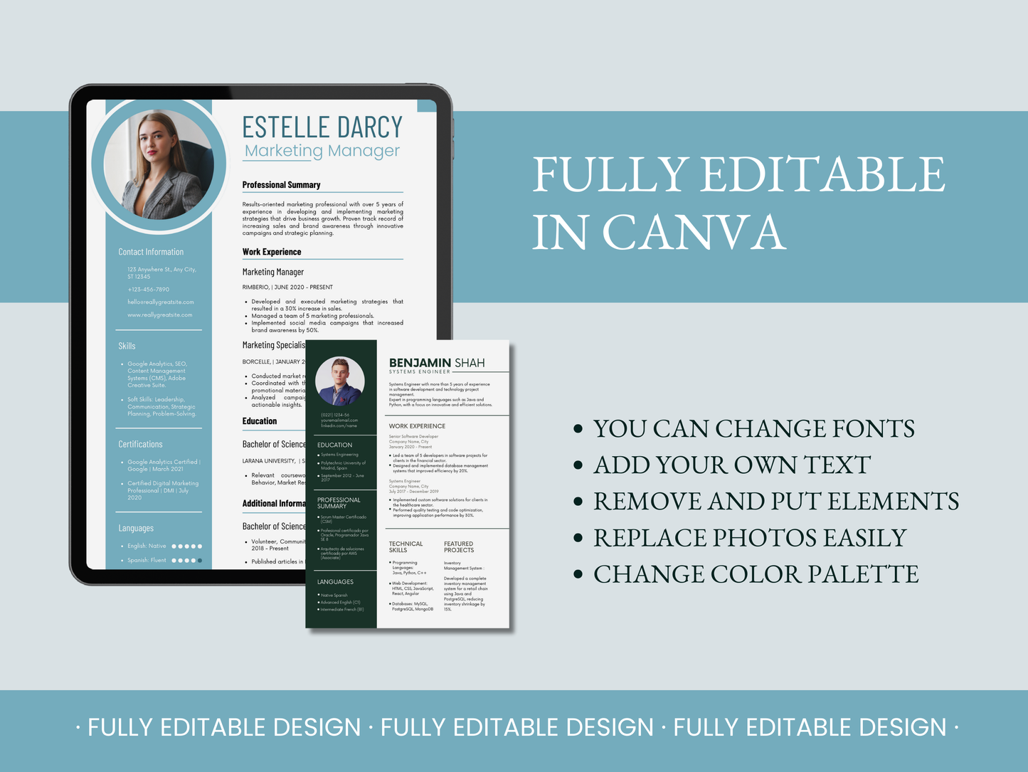 6 Professional Resume Templates Canva Editable Template CV Job Template Curriculum Vitae Application Job Template