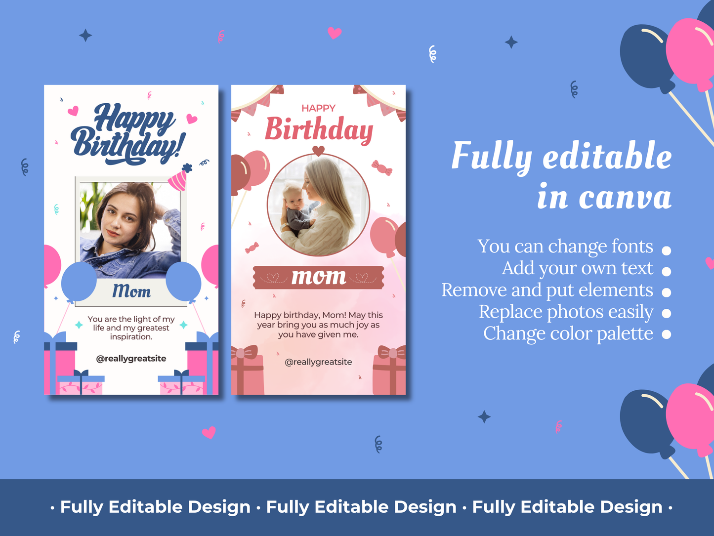 5 Happy Birthday Mom Instagram Story Templates Canva Editable Template Instagram Templates Social Media Birthday Mom Story Template