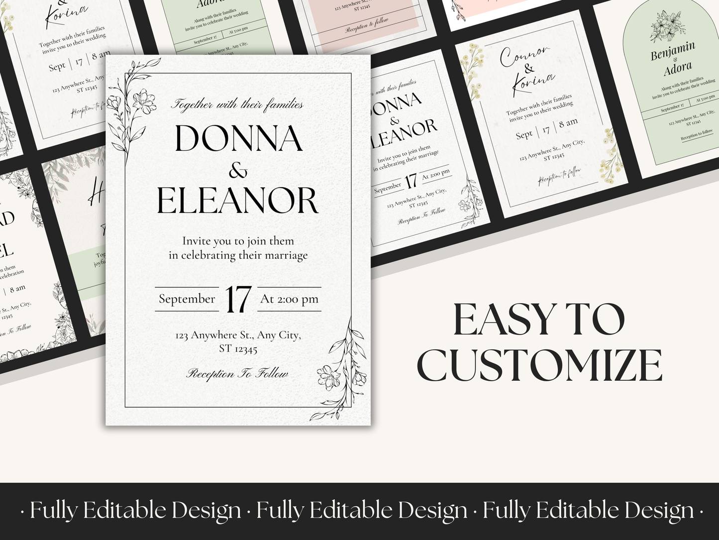 10 Wedding Invitation Templates Canva Minimalist Canva Editable  Templates Marriage Celebration Invitations Cards Templates