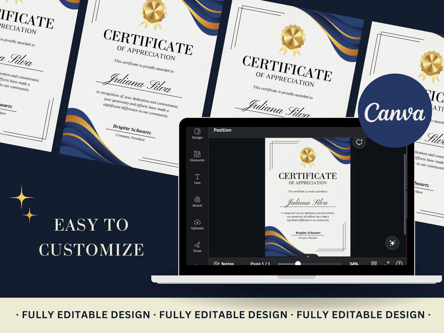 Modern Appreciation Certificate Template Certificate Canva Editable Template Recognition Certificate Canva Template