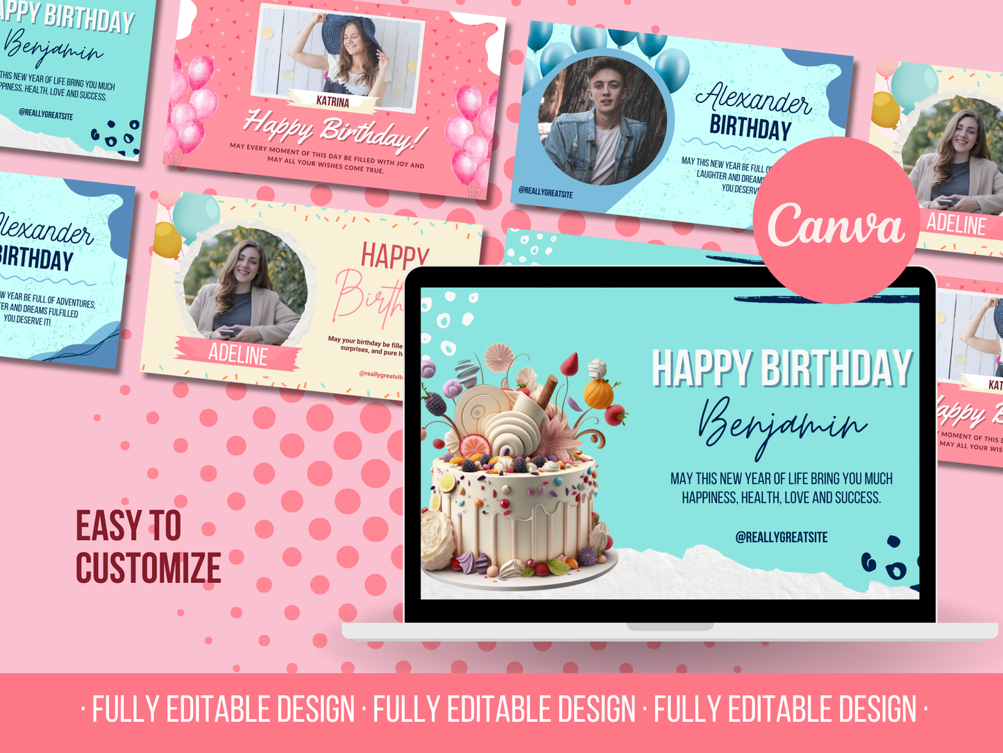 Happy Birthday Facebook Covers Custom Bundle Canva Editable Birthday Celebration Templates  Personalized Happy Birthday Social Media Banners