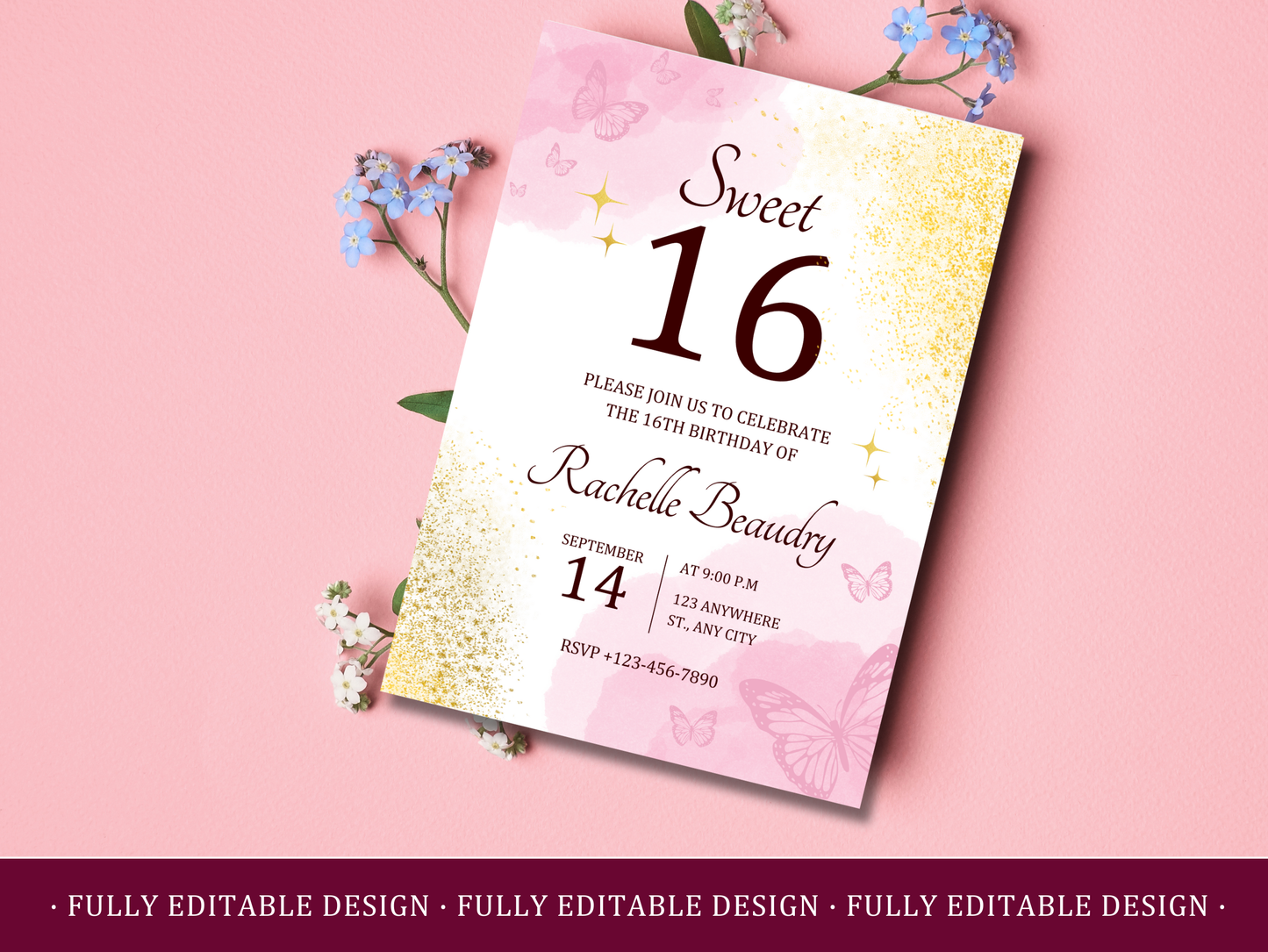 5 Sweet Sixteen Invitation Templates Canva Editable Sweet 16 Party Invitations Templates Elegant Invitation Birthday Party Templates