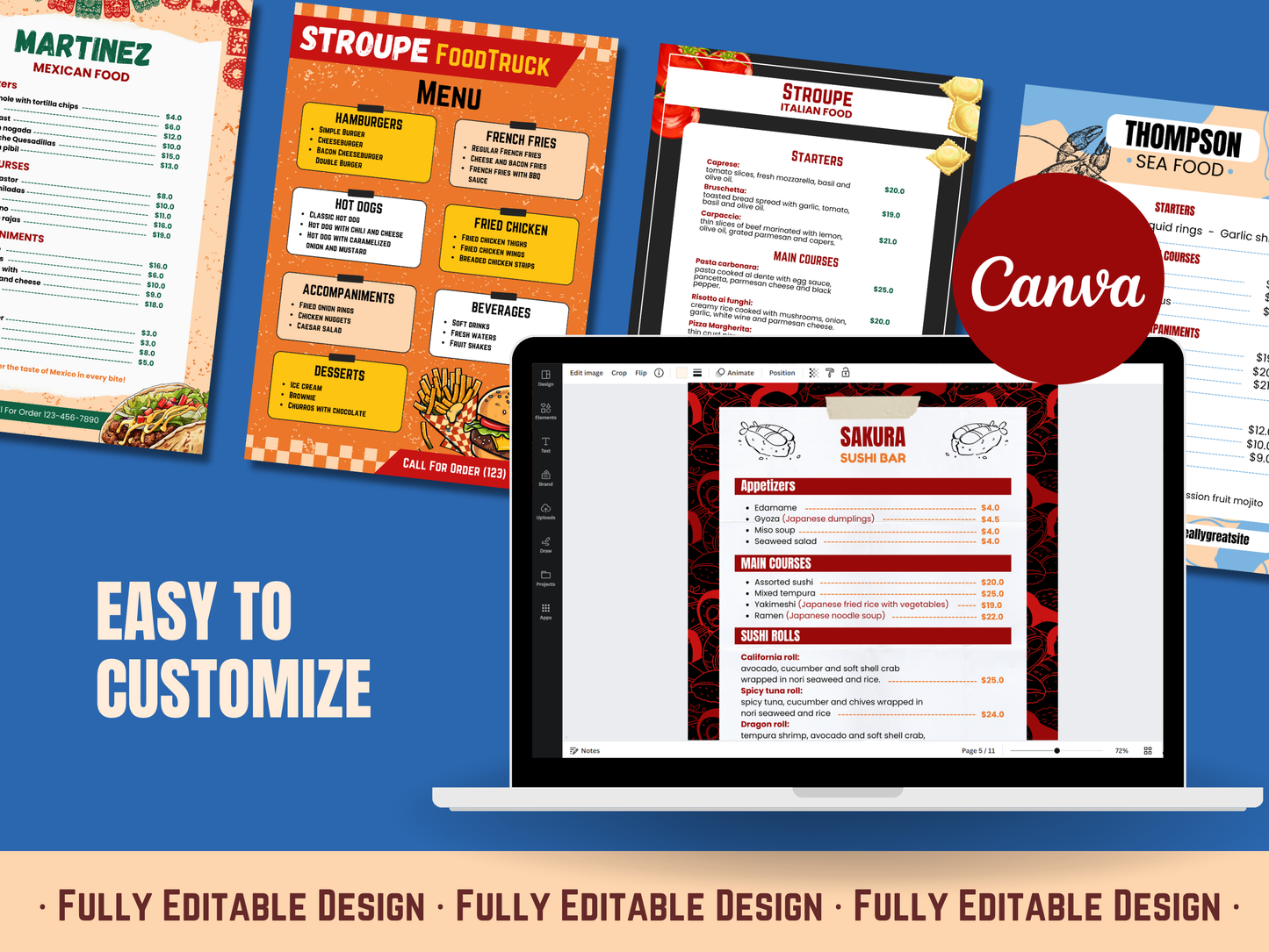 5 Editable Food Menu Templates Canva Editable Templates Delicious Food Restaurant Menu Template Set Restaurant