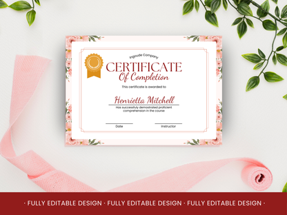 10 Completion Certificate Templates Canva Editable Certificates Templates Courses Certificates  Business Floral Design