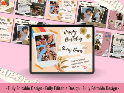 5 Happy Birthday Scrapbook Templates Editable Canva Scrapbook Happy Birthday Collage Photo Templates Digital Scrapbook Birthday Templates