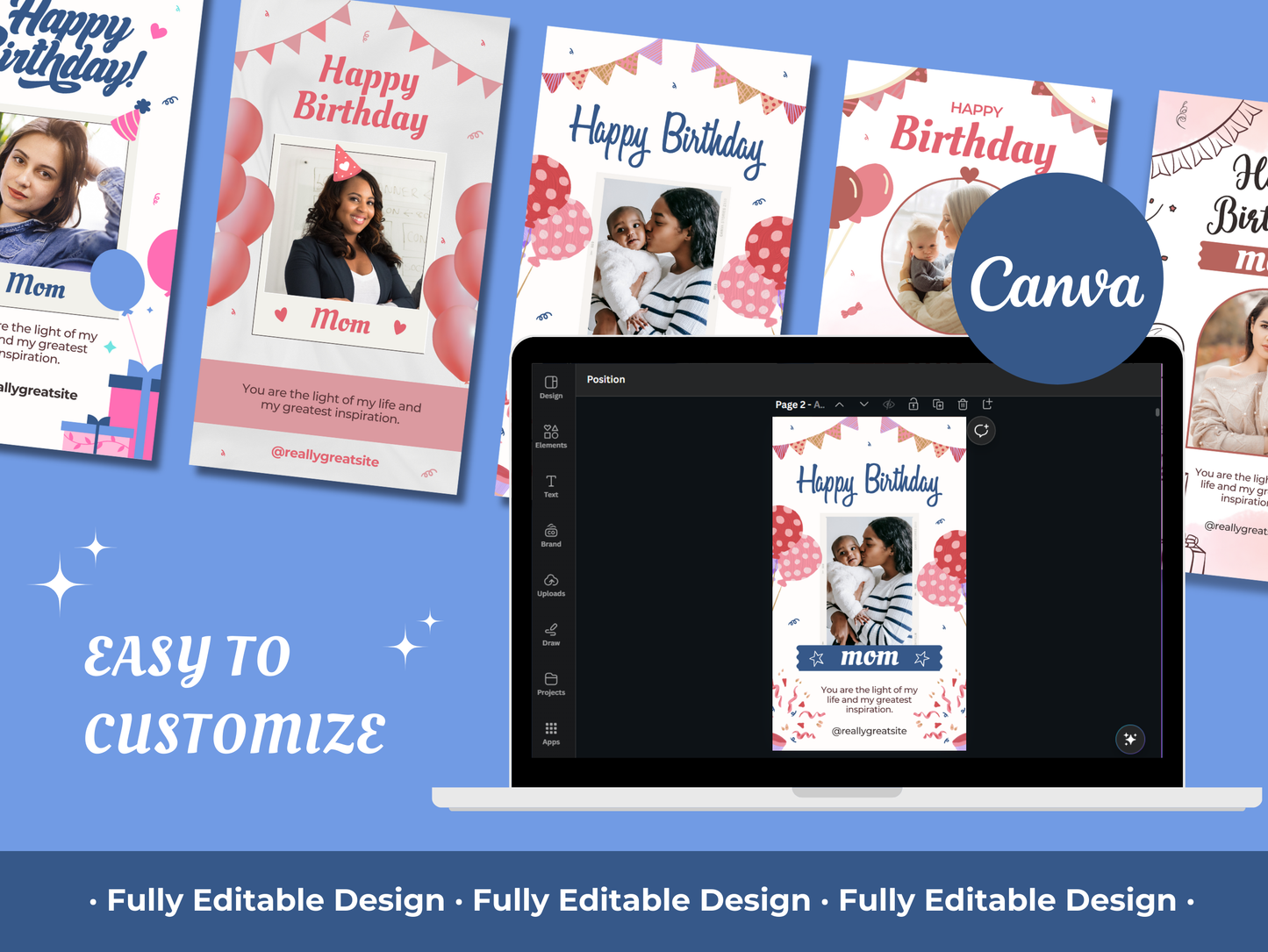 5 Happy Birthday Mom Instagram Story Templates Canva Editable Template Instagram Templates Social Media Birthday Mom Story Template