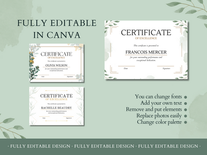 5 Organic Certificates Templates Canva Editable Certificates Templates appreciation Awards Certificates Excellence Award Certificates