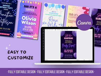 5 Animated Surprise Birthday Invitations Templates Editable Canva Animated Templates Happy Birthday Party Digital Invitations Templates