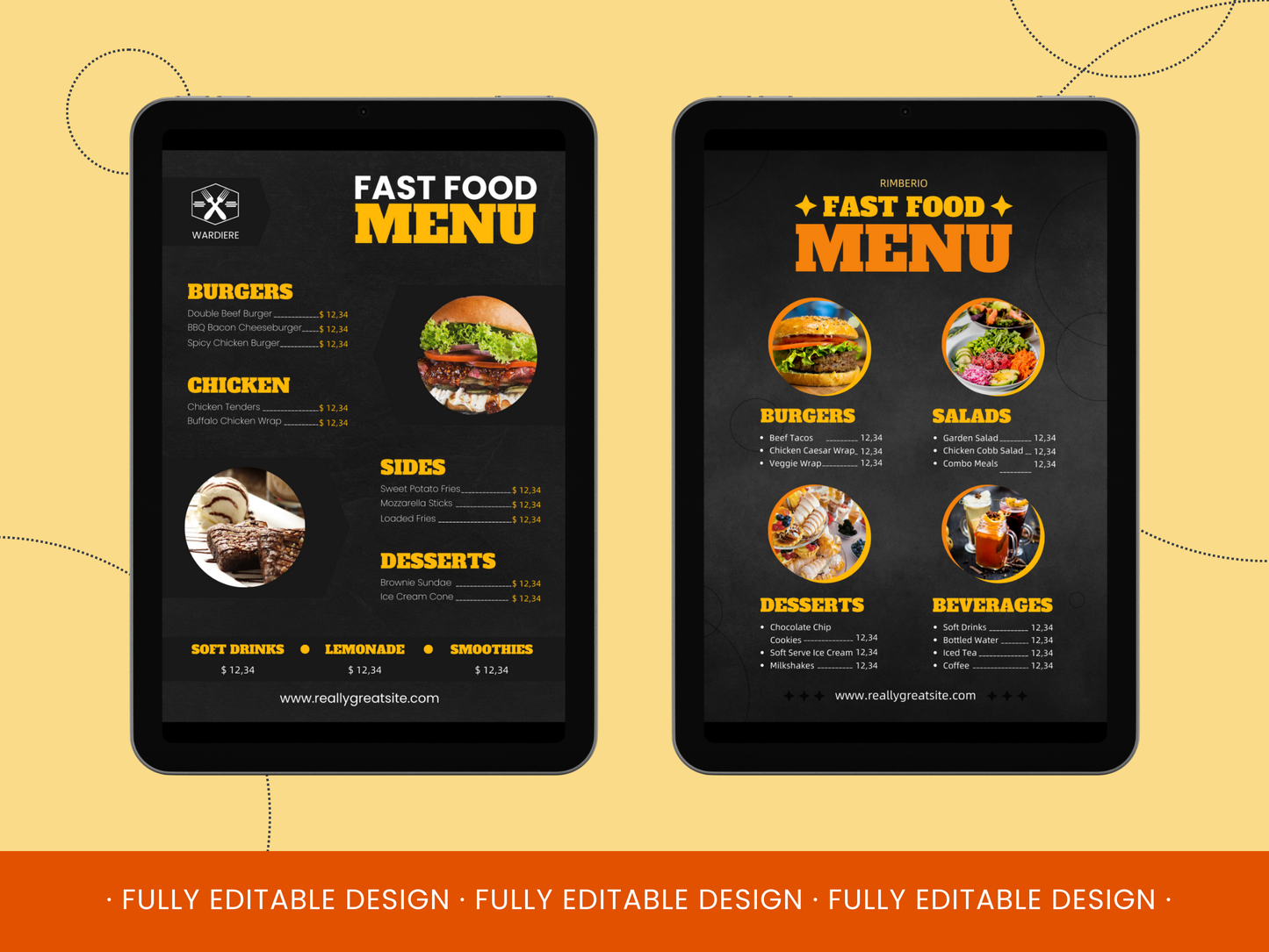 5 Fast Food Menu Canva Templates Menu Editable Canva Templates Cards Delicious Fast Food Menus Cards Canva Templates