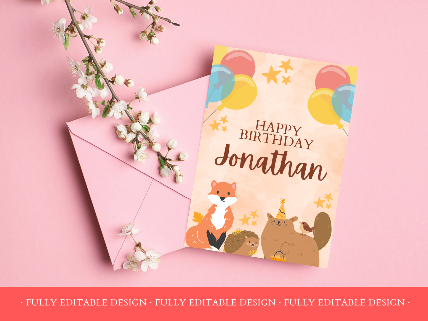 2 First Birthday Invitations Cute Woodland Editable First Birthday Invitation Template Canva Template Boys and Girls Birthday Cards