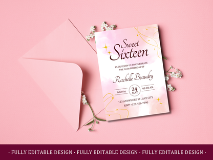 5 Sweet Sixteen Invitation Templates Canva Editable Sweet 16 Party Invitations Templates Elegant Invitation Birthday Party Templates