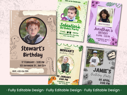 5 Dinosaur Birthday Invitations Templates Canva Editable Children Dinosaur Birthday Templates Canva Dinosaur Kids Birthday Invitations Cards