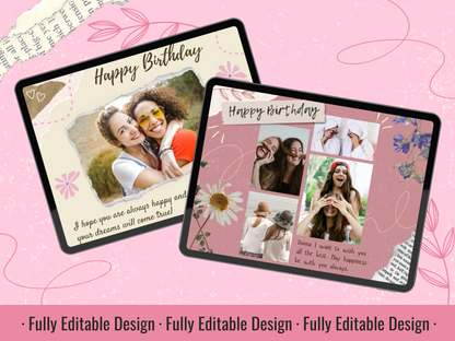 5 Happy Birthday Scrapbook Templates Editable Canva Scrapbook Happy Birthday Collage Photo Templates Digital Scrapbook Birthday Templates